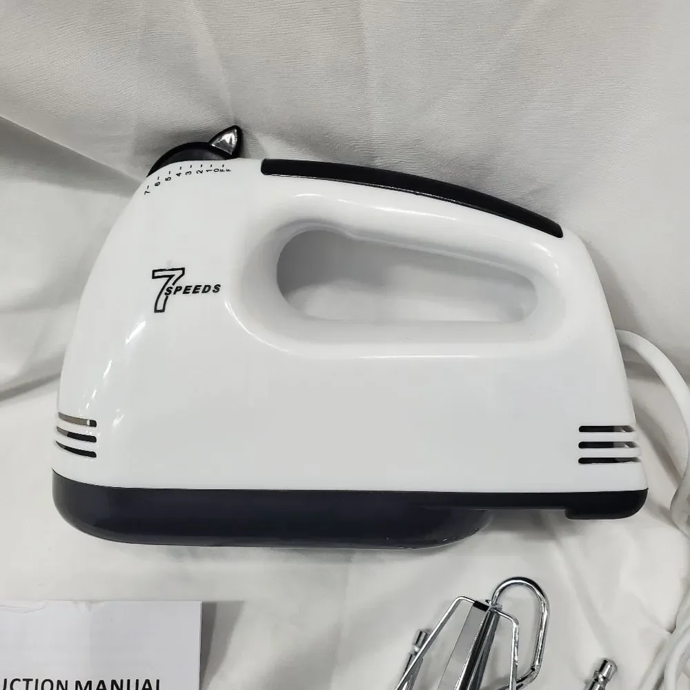 7 Speeds Super Hand Mixer Electric Egg Beater Handheld Blender White
